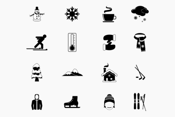 Monochrome Winter Illustration Icons Set: A Versatile Resource for Design Projects